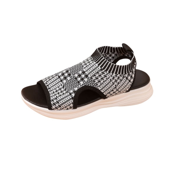 Hopeusnice Sandals for Women Flat Heel Breathable Soft Open Toe 100%Polyester Materials Summer Shoes Women's Sandals Non-Slip Trendy Rubber Sole Slip-Resistant Walking Shoes Black 38