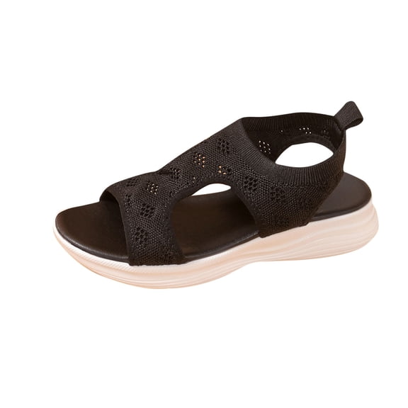 Hopeusnice Sandals for Women Flat Heel Breathable Soft Open Toe 100%Polyester Materials Summer Shoes Women's Sandals Trendy Non-Slip Rubber Sole Arch Support Shoes Black 41