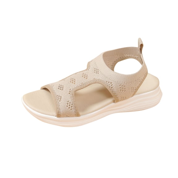 Hopeusnice Sandals for Women Flat Heel Breathable Soft Open Toe 100%Polyester Materials Summer Shoes Women's Sandals Trendy Non-Slip Rubber Sole Arch Support Shoes Beige 36