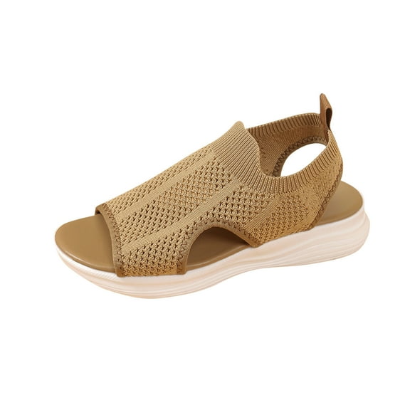 Hopeusnice Sandals for Women Non-Slip 100%Polyester Materials Summer And Fall Shoes Soft Breathable Flat Heel Trendy Women's Sandals Pumps Shoes Rubber Sole Vacation Shoes Khaki 36