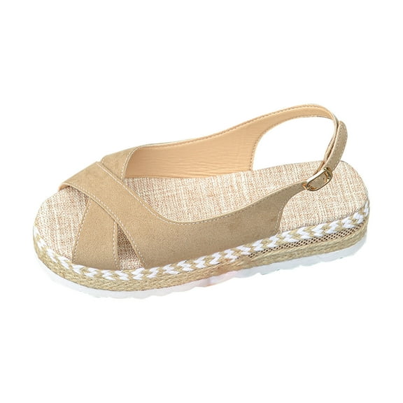 Hopeusnice Sandals for Women Non-Slip PU Materials Summer And Fall Shoes Soft Trendy Breathable Women's Sandals Thick-Soled Heel Peep-Toe Sandals Shoes for Beach Outdoor Shoes Khaki 36