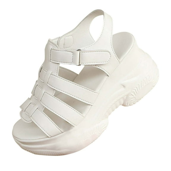 Hopeusnice Sandals for Women Non-Slip PU Materials Summer Shoes Breathable Trendy Thick-Soled Heel Soft Open Toe Sandals Women's Sandals Roman Slip-Resistant Walking Shoes White 42