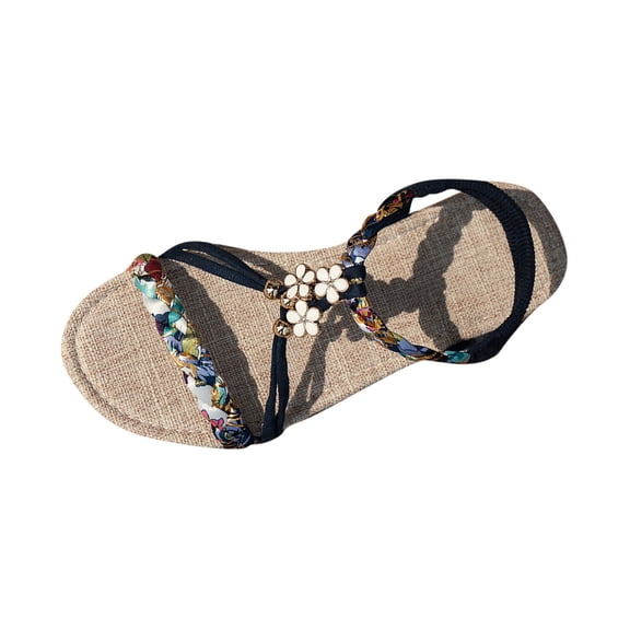 Hopeusnice Sandals for Women Non-Slip PU Materials Summer Shoes Soft Breathable Women's Sandals Trendy Flat Heel Open Toe Roman Boho Style Shoes for Beach Comfortable Walking Shoes Dark Blue 41