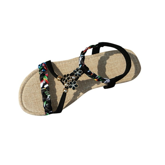 Hopeusnice Sandals for Women Non-Slip PU Materials Summer Shoes Soft Breathable Women's Sandals Trendy Flat Heel Open Toe Roman Boho Style Shoes for Beach Comfortable Walking Shoes Black 40