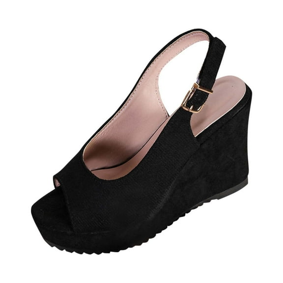 Hopeusnice Sandals for Women Open Toe Breathable Non-Slip Soft Thick-Soled Heel Women's Sandals Trendy Flock Materials Summer Shoes Buckle Slip-Resistant Walking Shoes Black 39