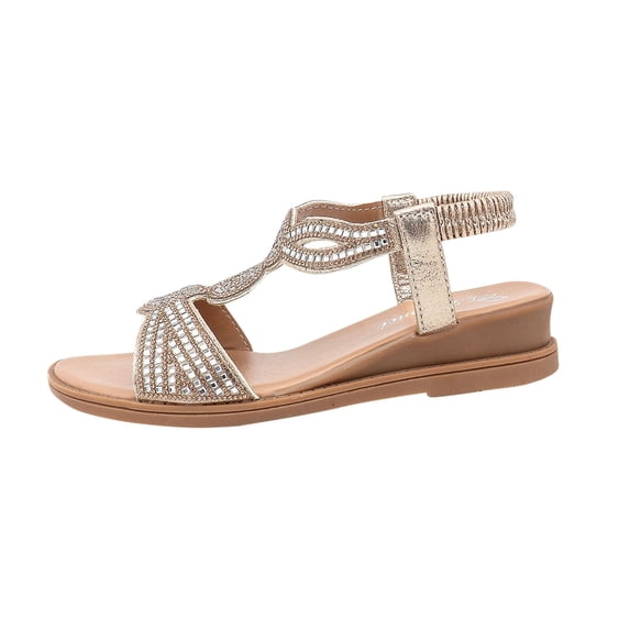 Hopeusnice Sandals for Women Open Toe Breathable Soft PU Materials Summer Shoes Trendy Women's Sandals Flat Heel Non-Slip Roman Boho Style Shoes for Beach Flexible Walking Shoes Gold 42