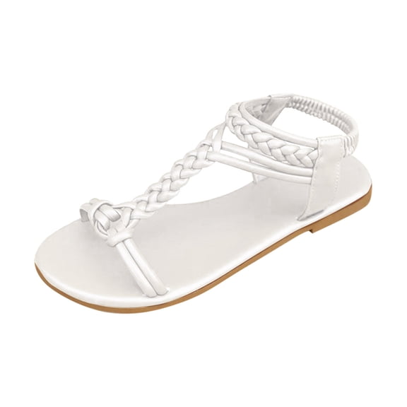 Hopeusnice Sandals for Women Open Toe Sandals Breathable Soft Non-Slip Women's Sandals Pu Summer Shoes Trendy Flat Heel Round Toe Shoes for Beach Round Toe Lightweight Walking Shoes White 38
