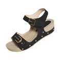 thumbnail image 1 of Hopeusnice Sandals for Women PU Materials Summer Shoes Breathable Non-Slip Flat Heel Soft Trendy Open Toe Women's Sandals Buckle Slip-Resistant Walking Shoes Black 38, 1 of 4