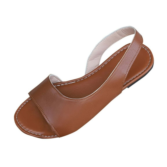 Hopeusnice Sandals for Women PU Materials Summer Shoes Breathable Non-Slip Women's Sandals Flat Heel Open Toe Sandals Soft Trendy Shoes for Beach Lightweight Walking Shoes Brown 41