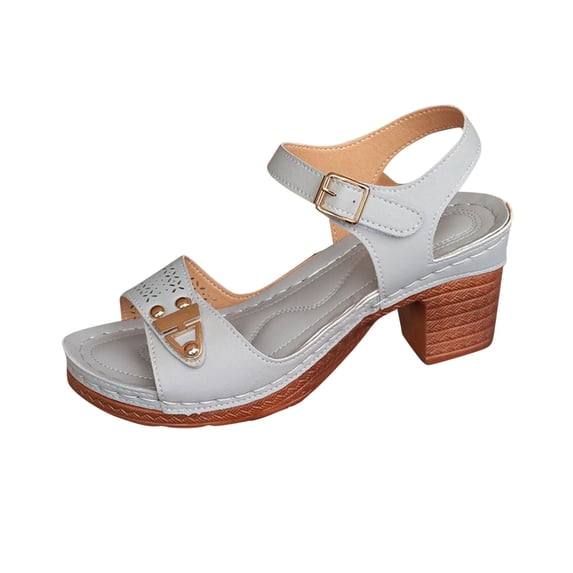 Hopeusnice Sandals for Women PU Materials Summer Shoes Breathable Soft Non-Slip Block Heel Women's Sandals Open Toe Sandals Trendy Buckle Comfortable Walking Shoes Gray 38