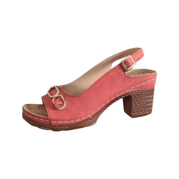 Hopeusnice Sandals for Women PU Materials Summer Shoes Breathable Soft Open Toe Sandals Block High Heel Trendy Women's Sandals Non-Slip Shoes for Beach Comfortable Elegant Shoes Red 43