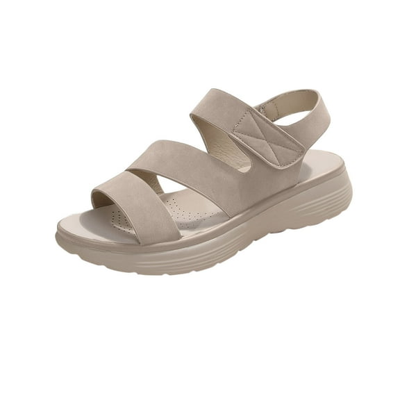 Hopeusnice Sandals for Women PU Materials Summer Shoes Breathable Soft Thick-Soled Heel Trendy Non-Slip Open Toe Sandals Women's Sandals Outdoor Shoes Beige 37