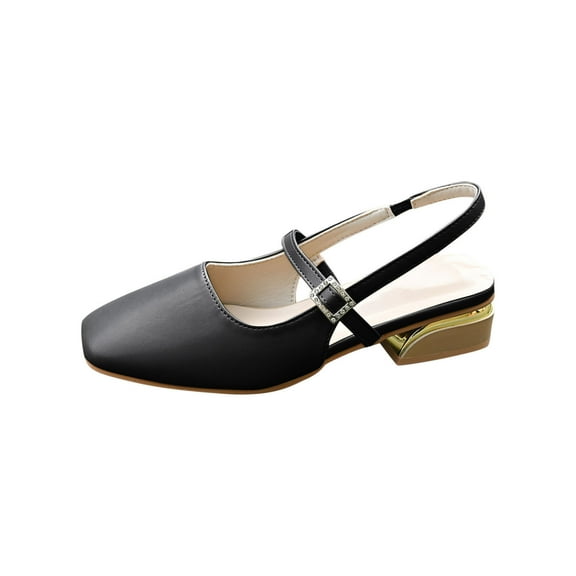 Hopeusnice Sandals for Women Pu Summer And Fall Shoes Breathable Soft Block Heel Women's Sandals Non-Slip Closed-Toe Sandals Trendy Square Toe Buckle Square Toe Comfortable Walking Shoes Black 38