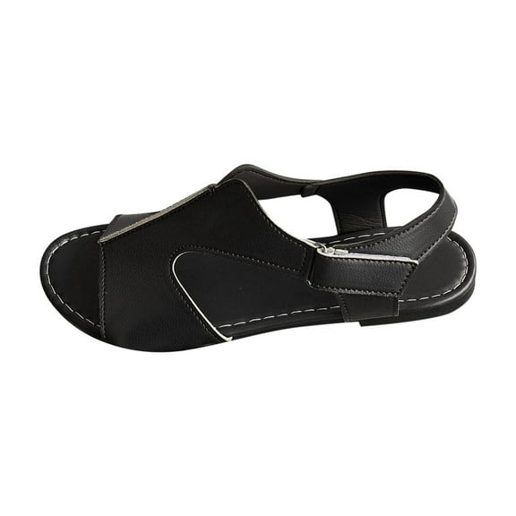 Hopeusnice Sandals for Women Soft Non-Slip Breathable Flat Heel Pu Summer Shoes Trendy Open Toe Sandals Women's Sandals Round Toe Roman Round Toe Lightweight Walking Shoes Black 40