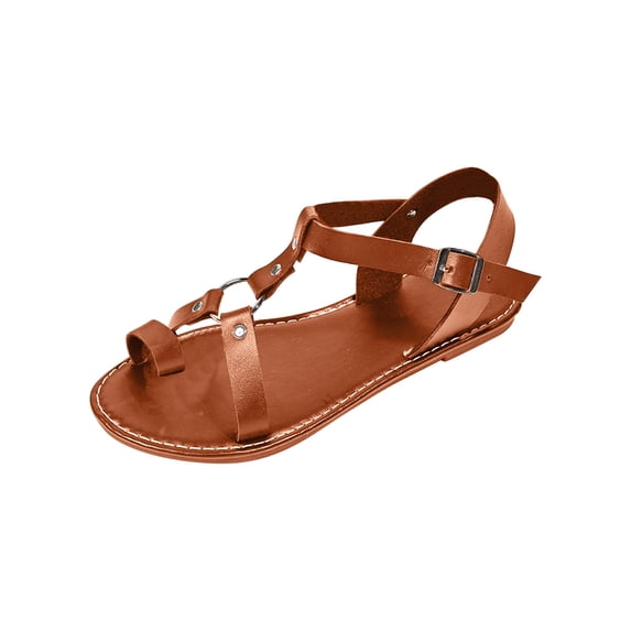 Hopeusnice Sandals for Women Soft Non-Slip Breathable Open Toe Flat Heel Trendy PU Materials Summer Shoes Women's Sandals Round Toe Shoes for Beach Round Toe Slip-Resistant Walking Shoes Brown 39