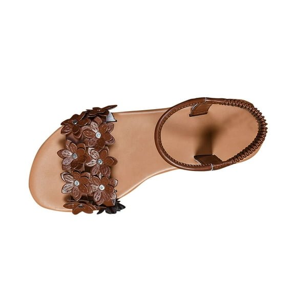 Hopeusnice Sandals for Women Soft Non-Slip Breathable PU Materials Summer Shoes Flat Heel Women's Sandals Trendy Open Toe Slip-Resistant Walking Shoes Brown 36