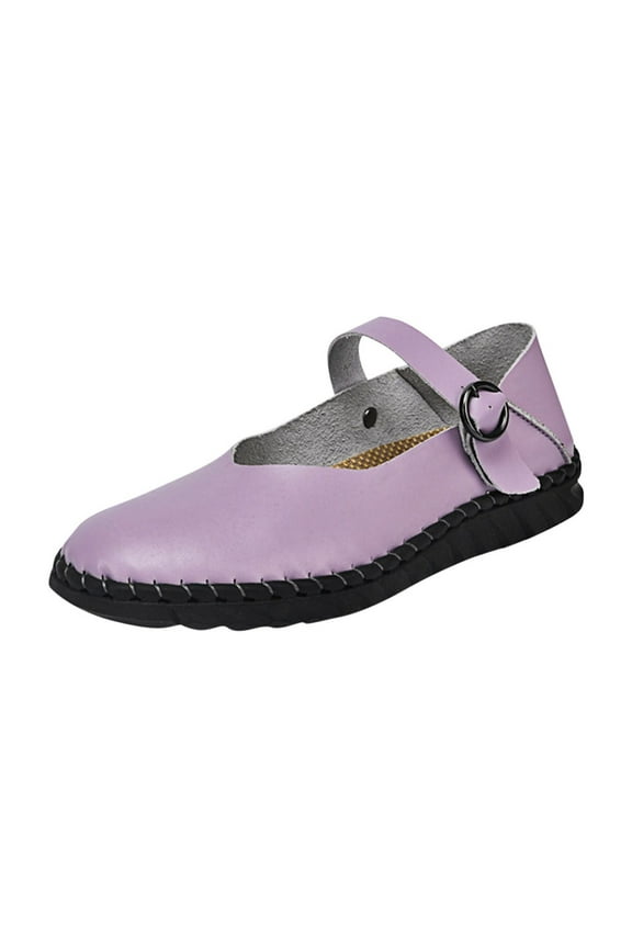 Sandals for Women Soft Non-Slip Breathable Women's Sandals Flat Heel Pumps Shoes PU Materials Summer And Fall Shoes Trendy Round Toe Flexible Walking Shoes Purple 36