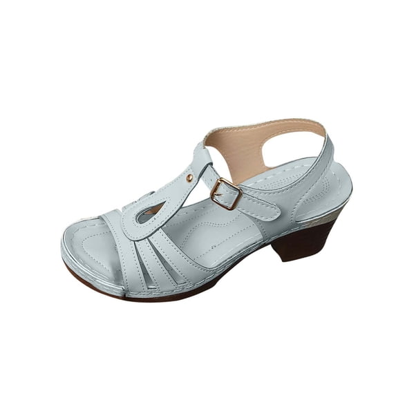 Hopeusnice Sandals for Women Soft Non-Slip PU Materials Summer Shoes Block Heel Women's Sandals Trendy Open Toe Sandals Breathable Buckle Moisture-Wicking Walking Shoes White 38