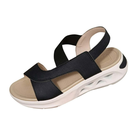 Hopeusnice Sandals for Women Thick-Soled Heel Breathable Non-Slip Open Toe Trendy PU Materials Summer Shoes Soft Women's Sandals Slip-Resistant Walking Shoes Black 42