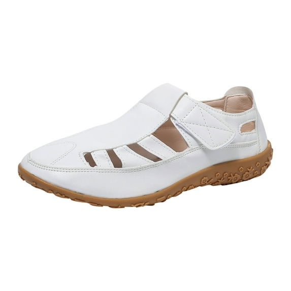 Hopeusnice Sandals for Women Thick-Soled Heel Breathable Trendy Pu Summer And Fall Shoes Soft Closed-Toe Sandals Non-Slip Women's Sandals Shoes for Beach Round Toe Outdoor Shoes White 36