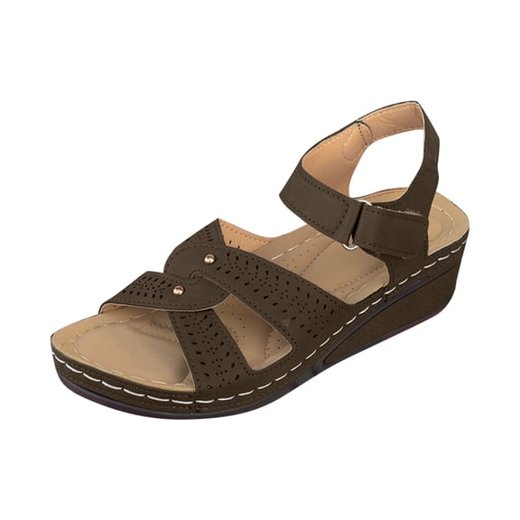 Hopeusnice Sandals for Women Trendy Non-Slip Breathable Open Toe PU Materials Summer Shoes Women's Sandals Wedge Heel Soft Roman Outdoor Shoes Coffee 39