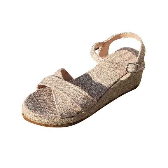 Hopeusnice Sandals for Women Trendy Non-Slip Breathable Women's Sandals Soft Thick-Soled Heel Nylon Spandex Summer Shoes Open Toe Roman Lightweight Walking Shoes Khaki 37