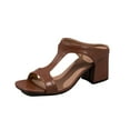 thumbnail image 1 of Hopeusnice Sandals for Women Trendy Non-Slip PU Materials Summer Shoes Block Heel Women's Sandals Soft Open Toe Breathable Flexible Walking Shoes Brown 41, 1 of 9