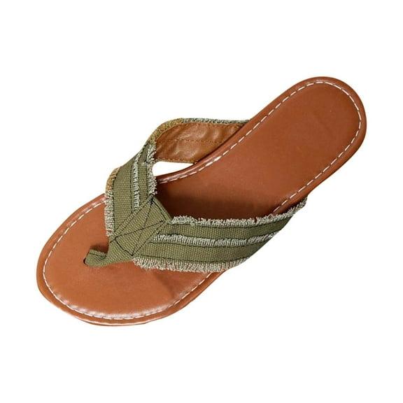 Hopeusnice Slippers for Women Cloth Materials Summer Shoes Breathable Non-Slip Open Toe Women's Slippers Soft Flat Heel Trendy Boho Style Shoes for Beach Comfortable Walking Shoes Green 38