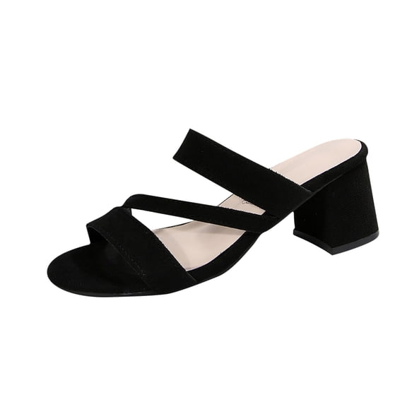 Hopeusnice Slippers for Women Non-Slip PU Materials Summer Shoes Soft Breathable Trendy Block Heel Open Toe Women's Slippers Roman Flexible Walking Shoes Black 39