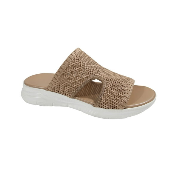 Hopeusnice Slippers for Women Open Toe Sandals Breathable Non-Slip Trendy Soft Women's Slippers Mesh Materials Summer Shoes Thick-Soled Heel Arch Support Shoes Khaki 41