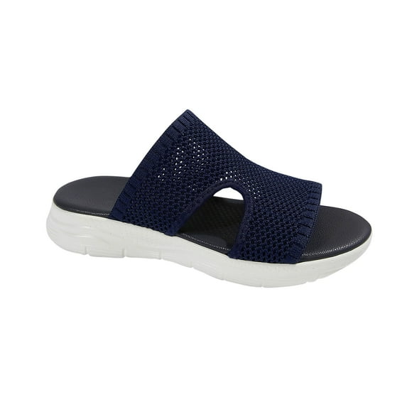 Hopeusnice Slippers for Women Open Toe Sandals Breathable Non-Slip Trendy Soft Women's Slippers Mesh Materials Summer Shoes Thick-Soled Heel Arch Support Shoes Dark Blue 42
