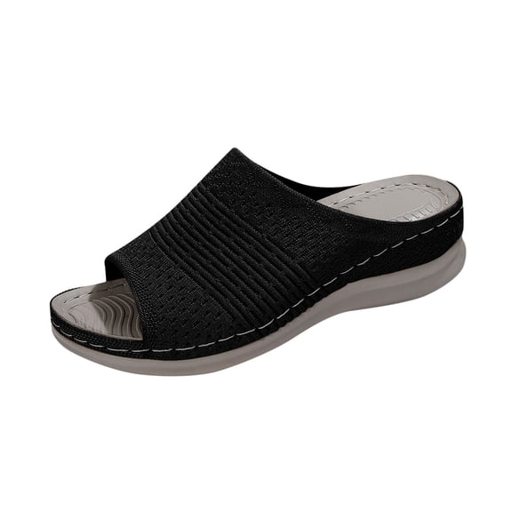 Hopeusnice Slippers for Women Soft Non-Slip Breathable Nylon Spandex Materials Summer Shoes Trendy Open Toe Sandals Women's Slippers Thick-Soled Heel Outdoor Shoes Black 37