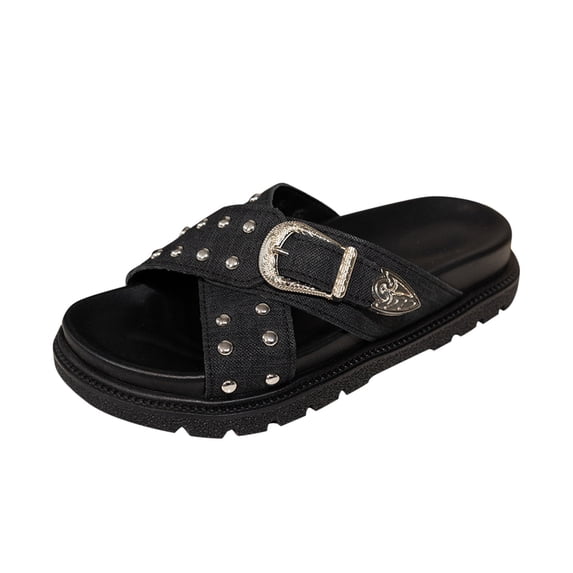 Hopeusnice Slippers for Women Soft Non-Slip Breathable Open Toe Sandals Thick-Soled Heel Cloth Materials Summer Shoes Trendy Women's Slippers Shoes for Beach Outdoor Shoes Black 39