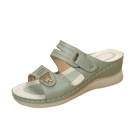Hopeusnice Slippers for Women Thick-Soled Heel Breathable Soft Non-Slip Women's Slippers Open Toe Sandals Trendy PU Materials Summer Shoes Lightweight Walking Shoes Green 38