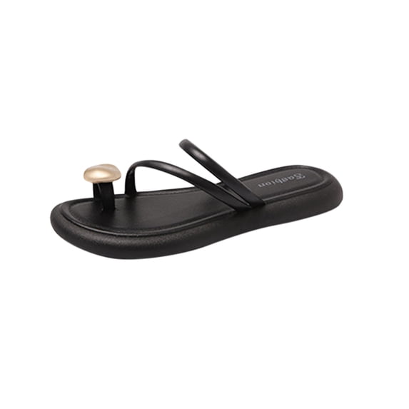 Hopeusnice Slippers for Women Thong Sandals Breathable Soft Pvc Materials Summer Shoes Flat Heel Women's Slippers Non-Slip Trendy Vacation Shoes Black 41