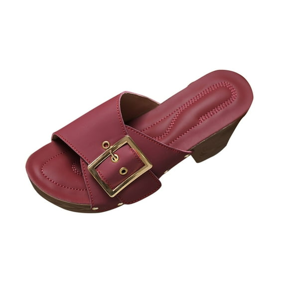 Hopeusnice Slippers for Women Trendy Non-Slip Breathable Soft PU Materials Summer Shoes Open Toe Women's Slippers Block High Heel Belt Buckle Lightweight Elegant Shoes Hot Pink 42