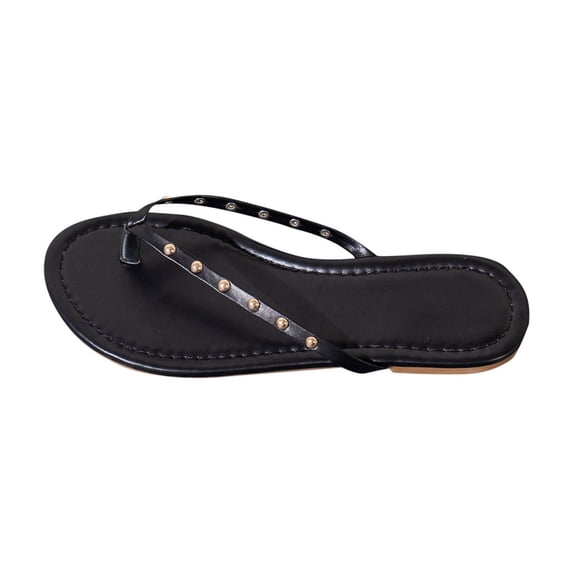 Hopeusnice Slippers for Women Trendy Non-Slip Breathable Thong Sandals Women's Slippers PU Materials Summer Shoes Flat Heel Soft Shoes for Beach Slip-Resistant Walking Shoes Black 40