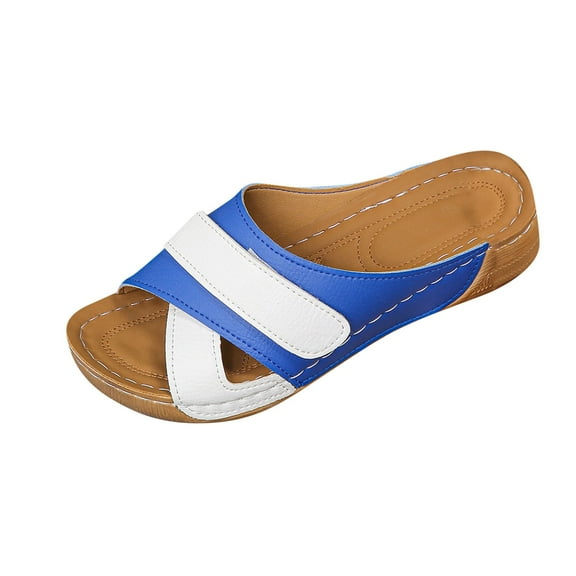 Hopeusnice Wedges Shoes for Women Non-Slip PU Materials Summer Shoes Breathable Open Toe Women's Wedges Shoes Thick-Soled Wedge Heel Trendy Soft Shoes for Beach Outdoor Shoes Blue 39