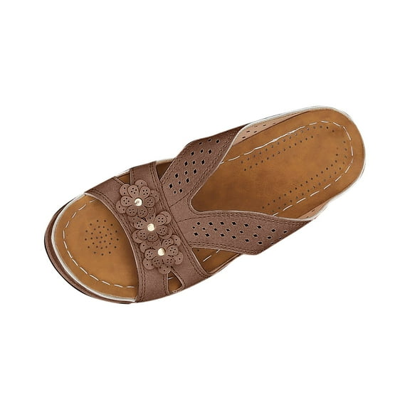 Hopeusnice Wedges Shoes for Women Non-Slip Pu Summer Shoes Breathable Open Toe Sandals Thick-Soled Wedge Heel Wedges Shoes Soft Trendy Shoes for Beach Moisture-Wicking Walking Shoes Brown 39