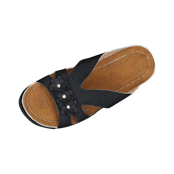 Hopeusnice Wedges Shoes for Women Non-Slip Pu Summer Shoes Breathable Open Toe Sandals Thick-Soled Wedge Heel Wedges Shoes Soft Trendy Shoes for Beach Moisture-Wicking Walking Shoes Black 41