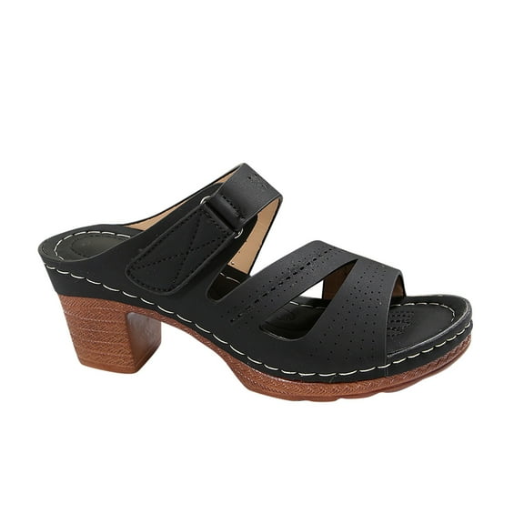 Hopeusnice Wedges Shoes for Women Open Toe Breathable Non-Slip Trendy Soft Women's Wedges Shoes Wedge Heel PU Materials Summer Shoes for Beach Flexible Walking Shoes Black 37