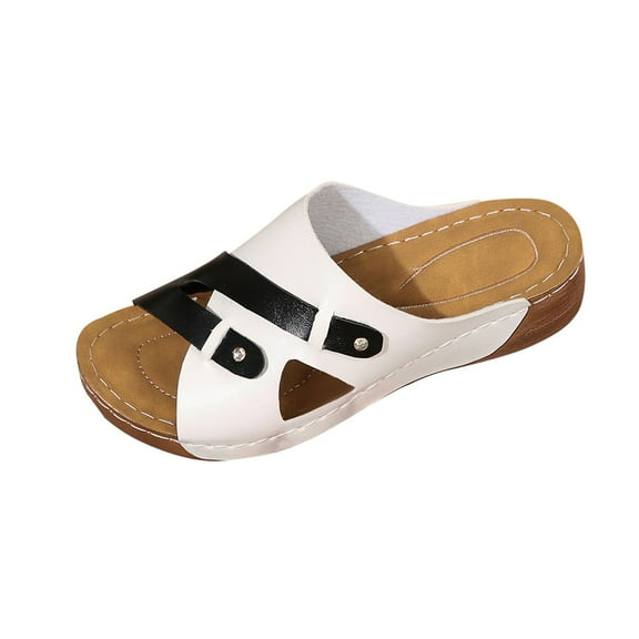 Hopeusnice Wedges Shoes for Women Open Toe Breathable Non-Slip Women's Wedges Shoes Trendy Soft PU Materials Summer Shoes Wedge Heel Belt Buckle Roman Belt Buckle Roman Vacation Shoes White 38