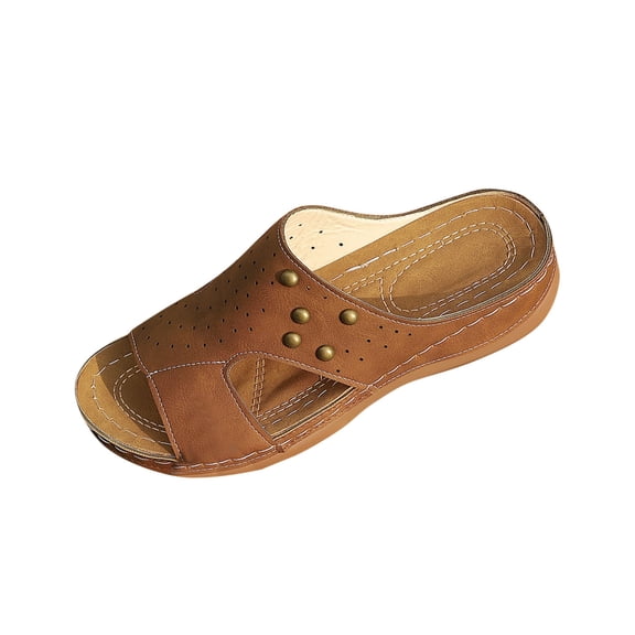Hopeusnice Wedges Shoes for Women Open Toe Breathable Soft PU Materials Summer Shoes Trendy Wedge Heel Non-Slip Women's Wedges Shoes Roman Moisture-Wicking Walking Shoes Brown 36