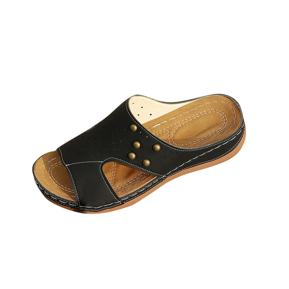 Hopeusnice Wedges Shoes for Women Open Toe Breathable Soft PU Materials Summer Shoes Trendy Wedge Heel Non-Slip Women's Wedges Shoes Roman Moisture-Wicking Walking Shoes Black 36