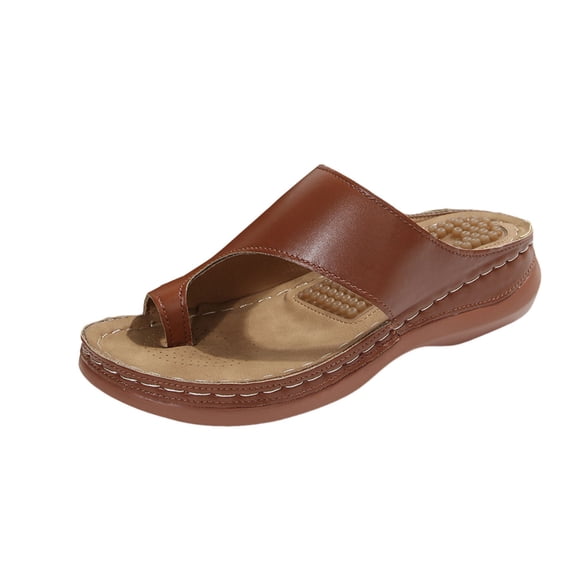 Hopeusnice Wedges Shoes for Women Open Toe Sandals Breathable Non-Slip Thick-Soled Wedge Heel Trendy PU Materials Summer Shoes Soft Women's Wedges Shoes Lightweight Walking Shoes Brown 42