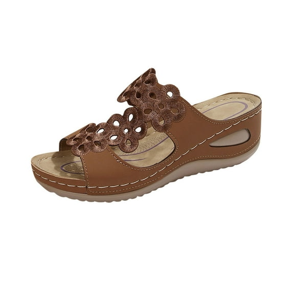 Hopeusnice Wedges Shoes for Women PU Materials Summer Shoes Breathable Soft Non-Slip Women's Wedges Shoes Open Toe Thick-Soled Wedge Heel Trendy Roman Slip-Resistant Walking Shoes Brown 43