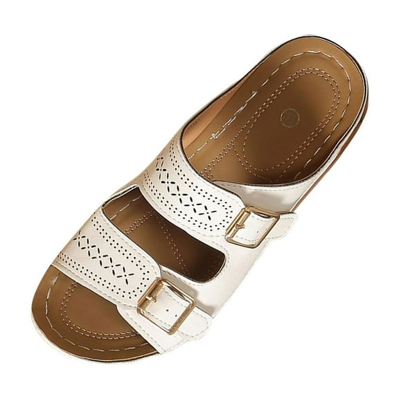 Hopeusnice Wedges Shoes for Women Soft Non-Slip Breathable Open Toe Trendy Wedges Shoes Thick-Soled Wedge Heel Pu Summer Shoes for Beach Round Toe Lightweight Walking Shoes White 39