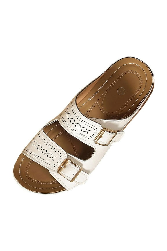 Wedges Shoes for Women Soft Non-Slip Breathable Open Toe Trendy Wedges Shoes Thick-Soled Wedge Heel Pu Summer Shoes for Beach Round Toe Lightweight Walking Shoes White 41