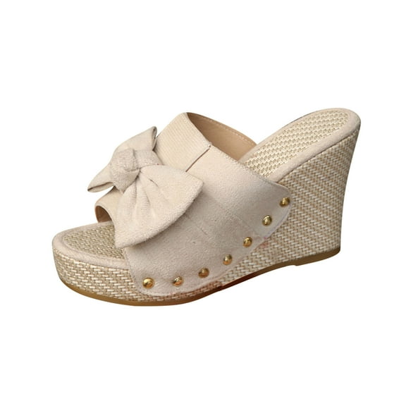 Hopeusnice Wedges Shoes for Women Soft Non-Slip Breathable Women's Wedges Shoes Open Toe Wedge Heel Flock Materials Summer Shoes Trendy Roman Comfortable Walking Shoes Beige 42