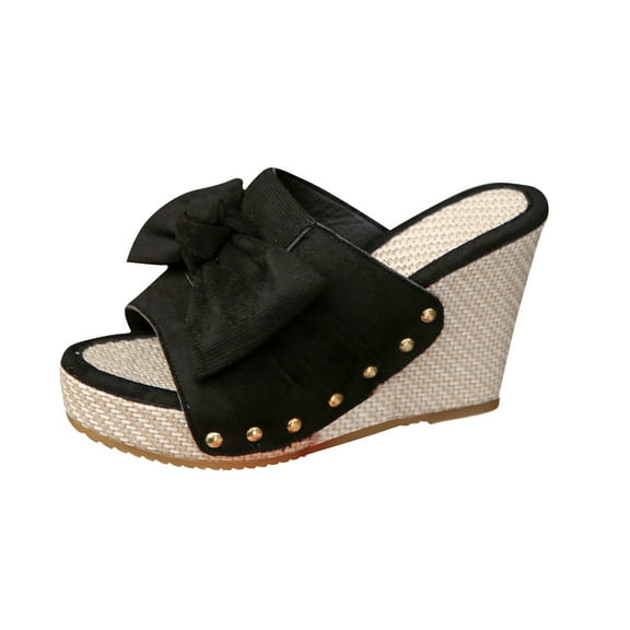 Hopeusnice Wedges Shoes for Women Soft Non-Slip Breathable Women's Wedges Shoes Open Toe Wedge Heel Flock Materials Summer Shoes Trendy Roman Comfortable Walking Shoes Black 36